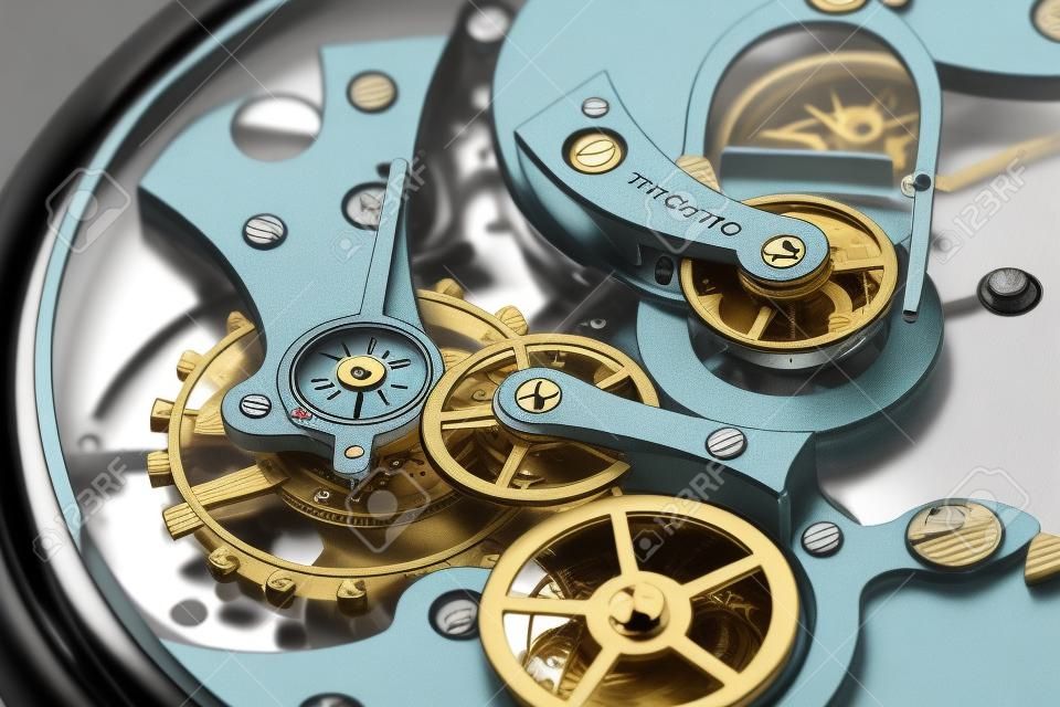 Open mechanism retro clock stopwatch close-up