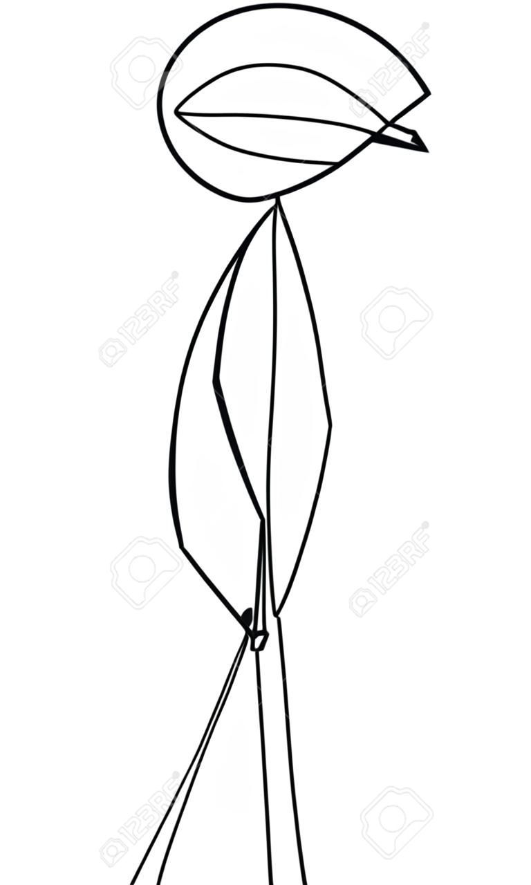 Vector cartoon stick figura disegno illustrazione concettuale di annoiato uomo duro o ragazzo con sigaretta o sigaro e le mani nelle tasche.