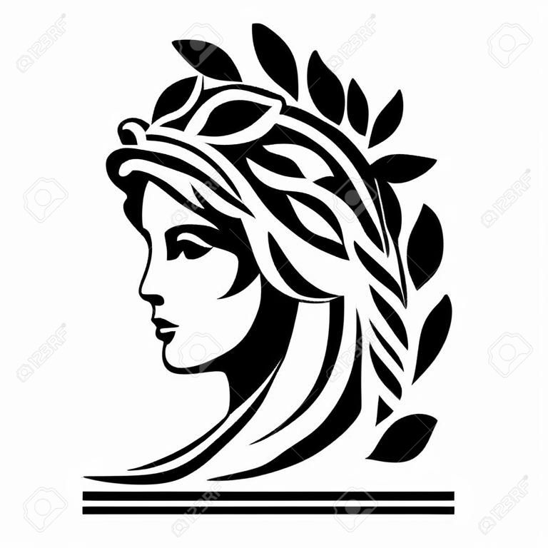 Girl with wreath on head. Silhouette. Vector illustration.
