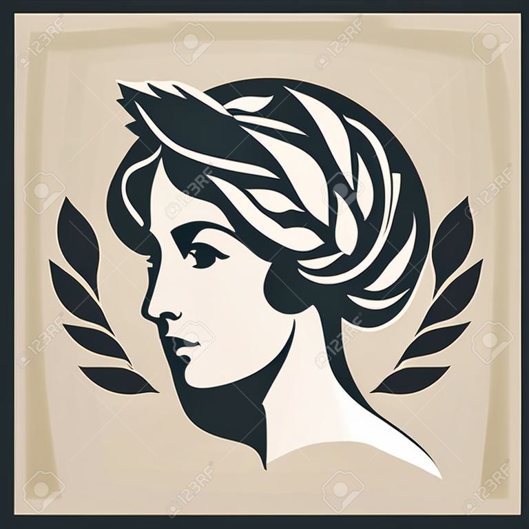 Logotipo de silueta de ilustración vectorial de cabezas de mujer griega antigua