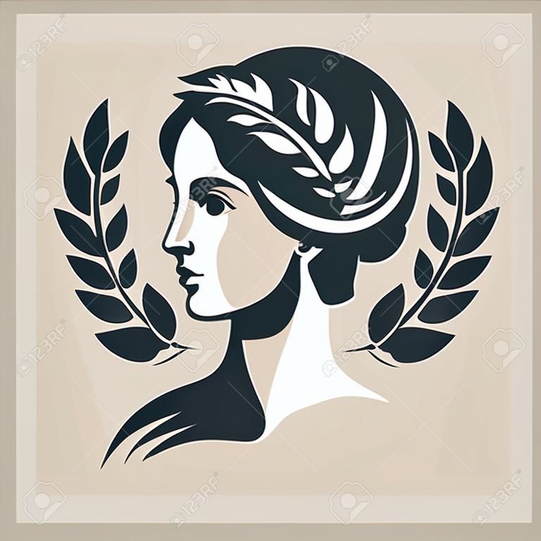 Logotipo de silueta de ilustración vectorial de cabezas de mujer griega antigua
