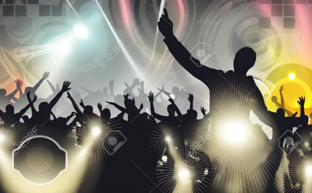 Concert crowd in front of stage. Vector illustration 