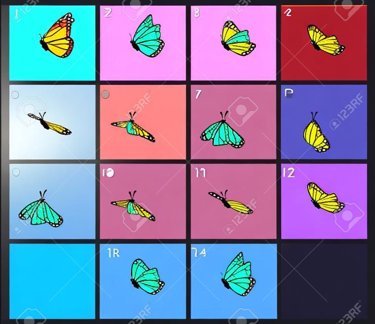 Animation of flaing butterfly. Cartoon explosion frames