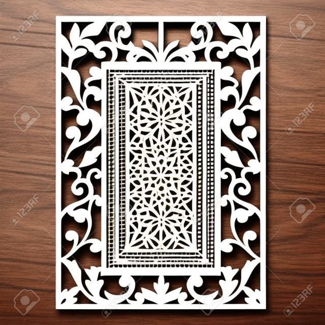 Vector ornamental cutout panel for laser cutting. Filigree cutout frame. Wood carving for photo frame. Stencil or kirigami frame. Laser cut vector design.