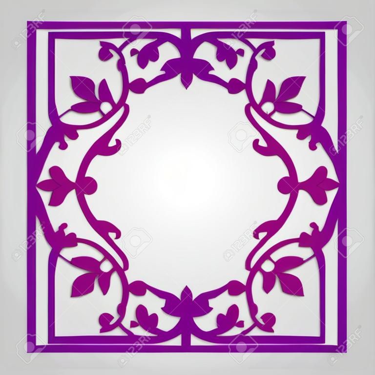 Vector ornamental cutout panel for laser cutting. Filigree cutout frame. Wood carving for photo frame. Stencil or kirigami frame. Laser cut vector design.