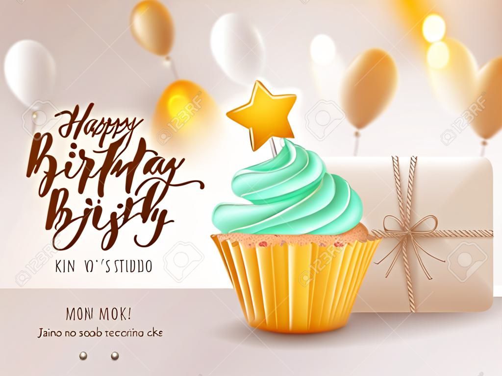 Birthday Cupcake Vector Design Happy Birthday Text With Celebrating  Elements Like Cup Cake Balloons And Sprinkles For Birth Day Celebration  Greeting Card Decoration Stock Illustration - Download Image Now - iStock