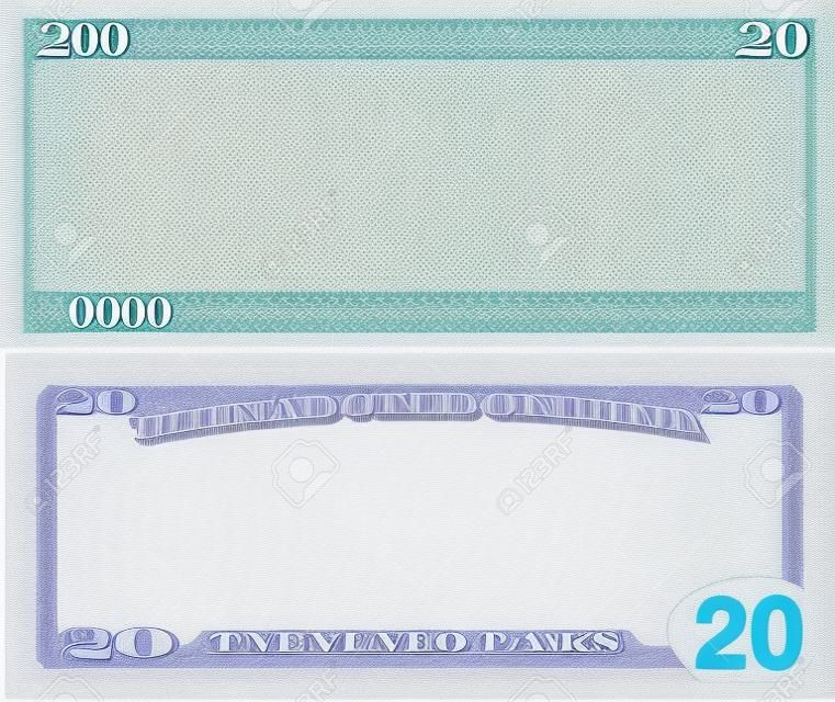 Modello di banconota chiaro 20 dollari per scopi di progettazione