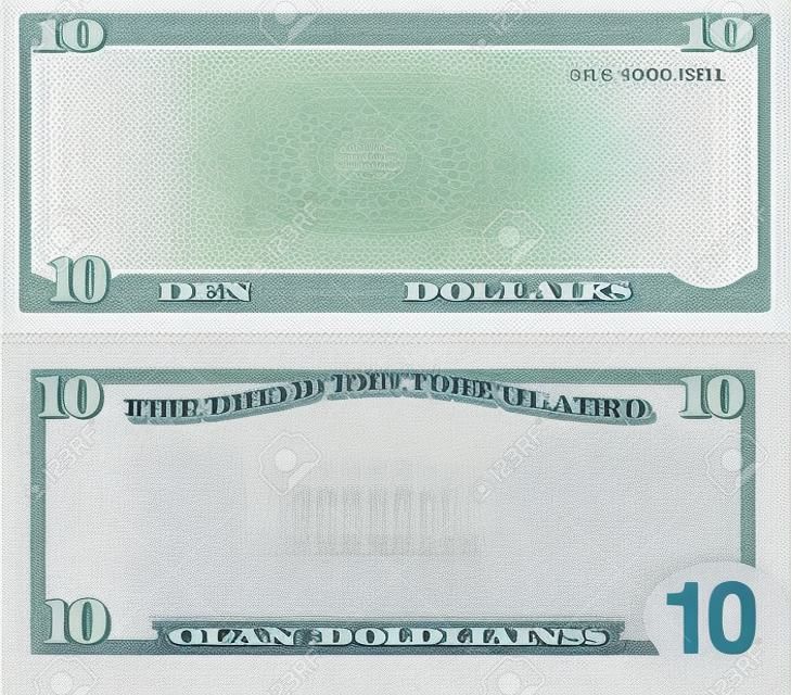 Clear 10 dollar banknote pattern for design purposes