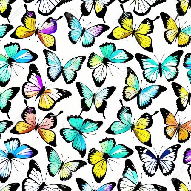 Beautiful vector pattern with nice watercolor butterflies