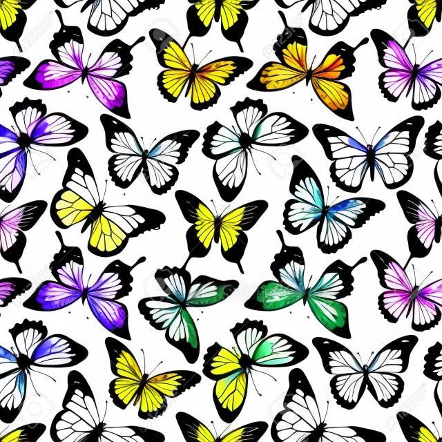 Modelo hermoso del vector con bonitas mariposas acuarela