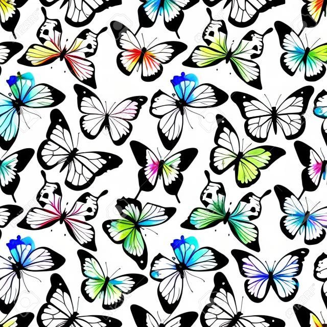 Belle modèle vectoriel avec de beaux papillons d'aquarelle