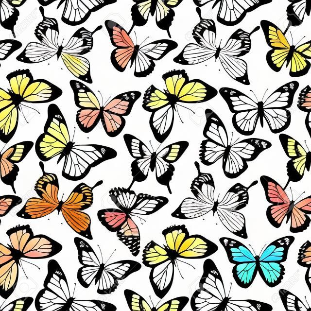 Modelo hermoso del vector con bonitas mariposas acuarela