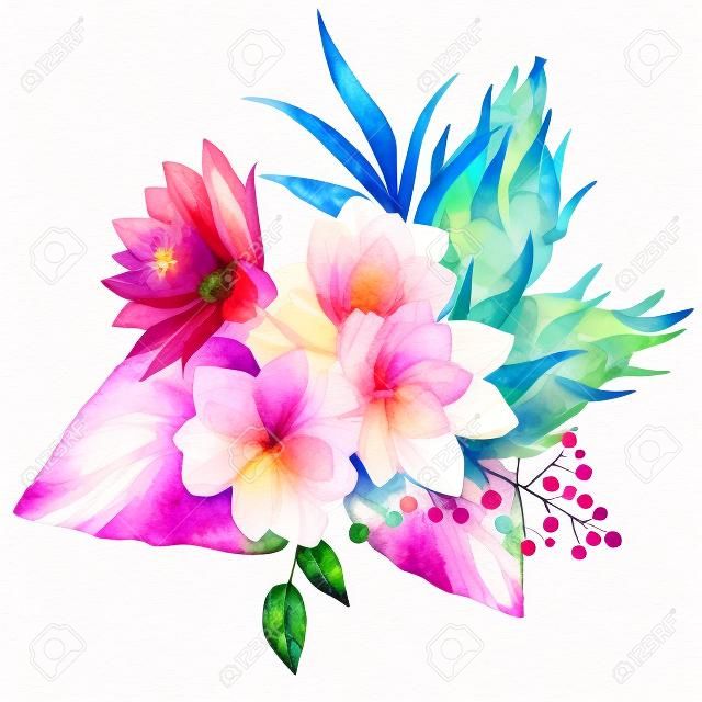 Bella composizione con fiori tropicali bel acquerello