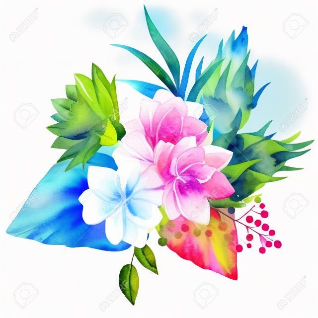 Bella composizione con fiori tropicali bel acquerello