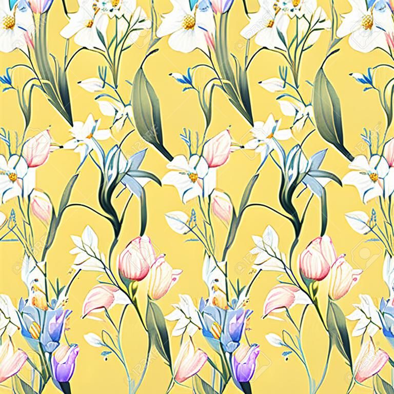 Watercolor vector floral pattern