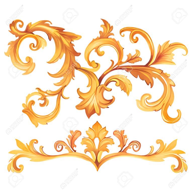 Watercolor vector golden baroque pattern rococo ornament rich luxury elements