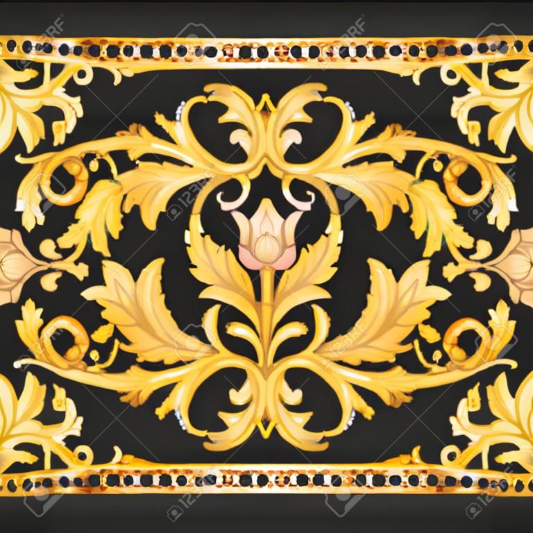 Aquarell Vektor golden Barockmuster Rokoko Ornament reicher Luxusdruck