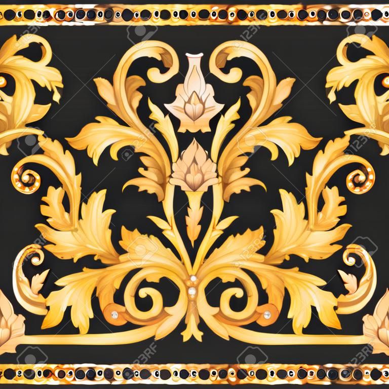 Watercolor vector golden baroque pattern rococo ornament rich luxury print