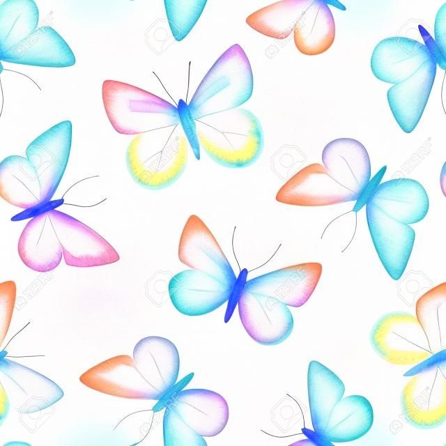 Belo padrão sem emenda com borboletas aquarela bonito. Ilustração Stock.