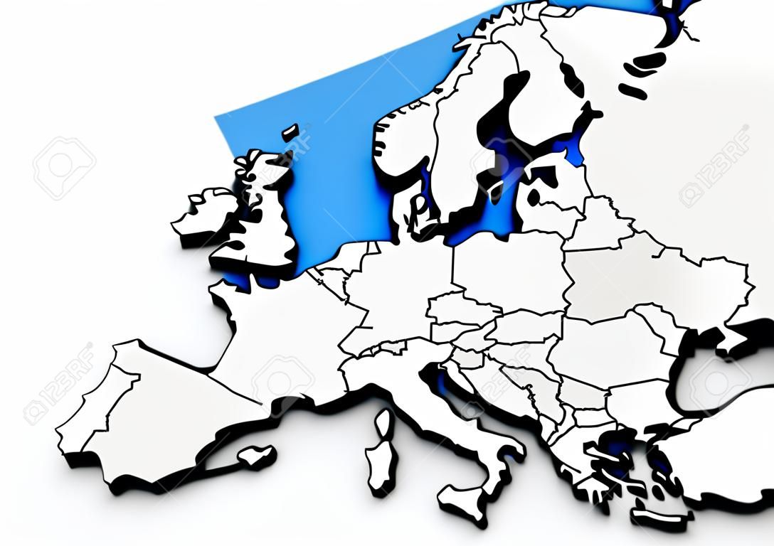 3D Rendering einer Karte von Europa mit Schweden ausgewählt