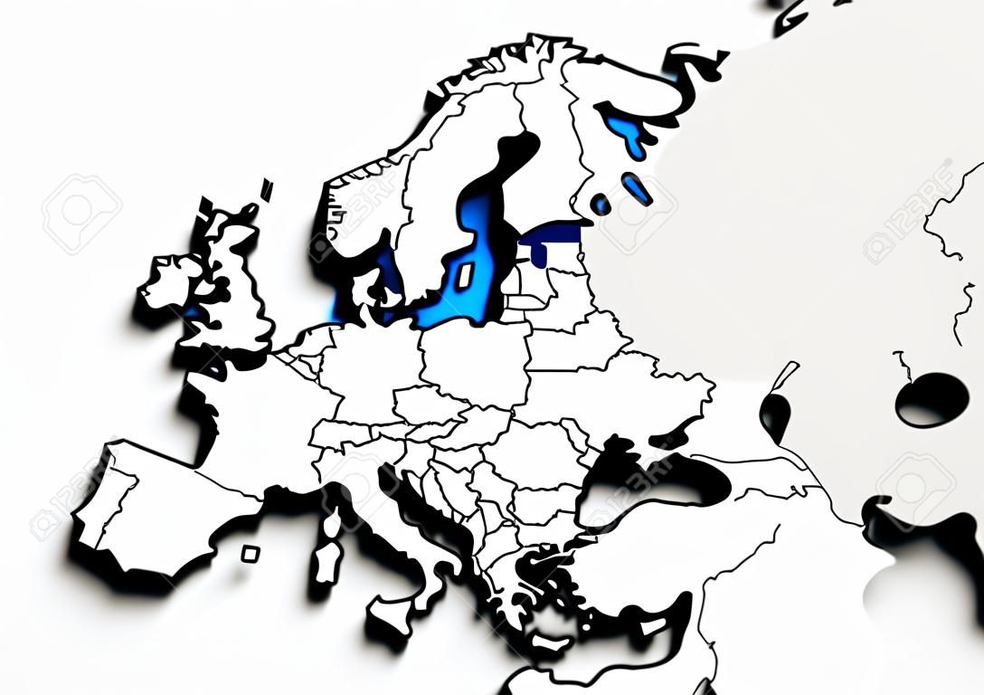Rendu 3D d'une carte de l'Europe avec la Suède sélectionnée