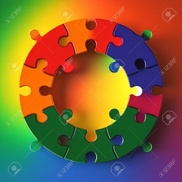 3d rendering of a circular puzzle in the colors of a rainbow