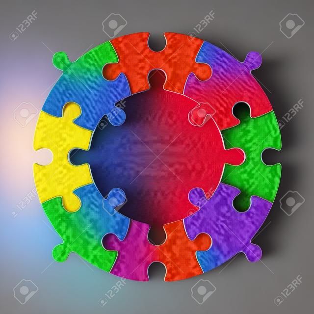 3d rendering of a circular puzzle in the colors of a rainbow
