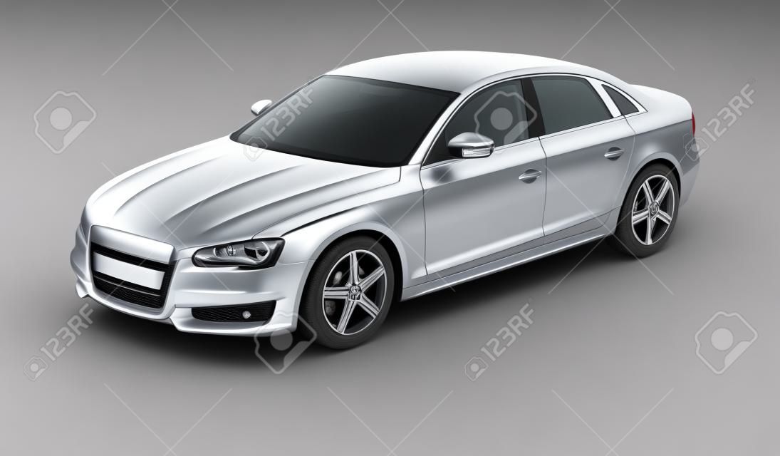 3d rendering of a brandless generic silver car