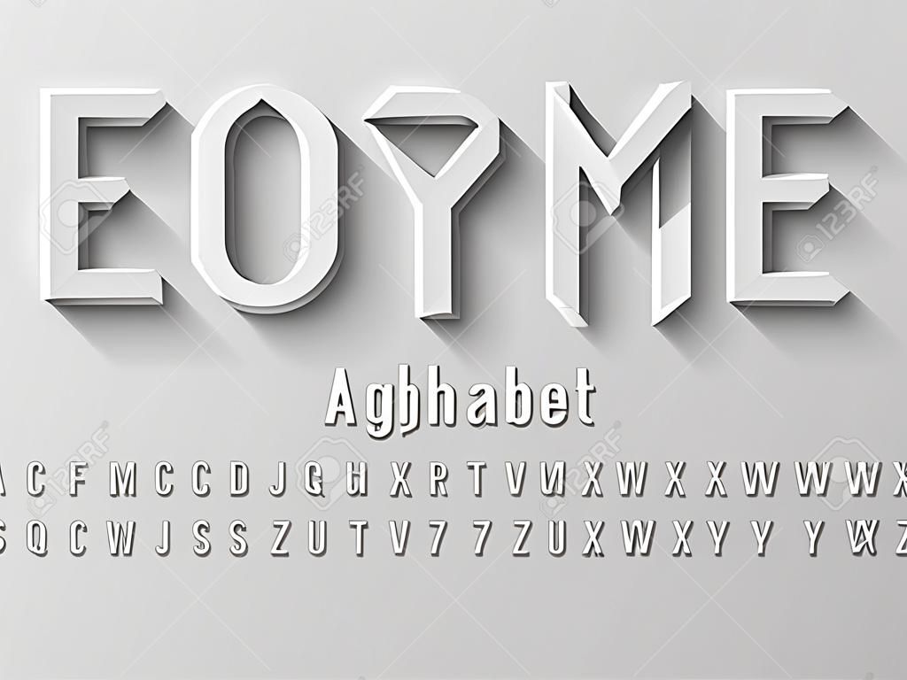 Diseño de alfabeto estilo cincel con mayúsculas, minúsculas, números y símbolos