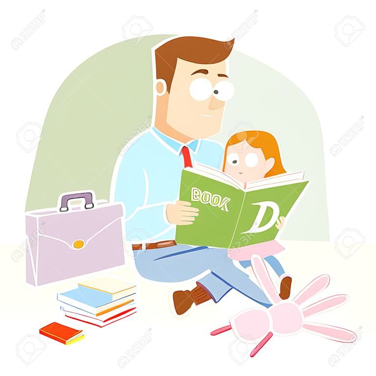 father help his daughter reading a book before going to work