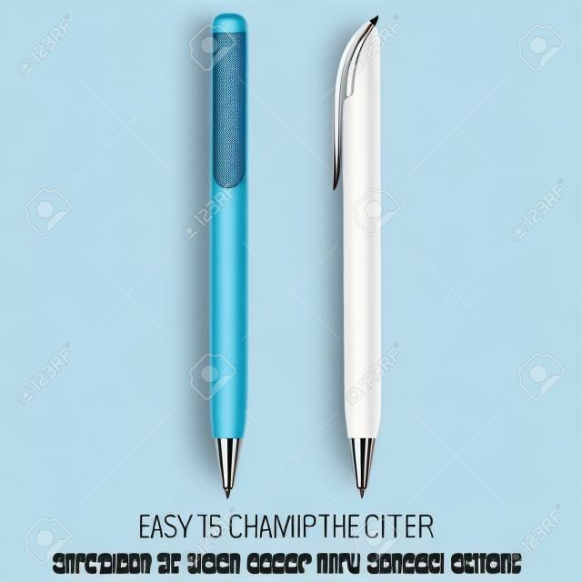 ペンのベクトル。現実的なペン鉛筆マーカー。コーポレート ・ アイデンティティとブランドの文房具。プロモーション ギフト。分離したの図。20456 ライズがグループ化されます。テンプレートをモックアップします。デザイン要素。簡単に色を変更します。