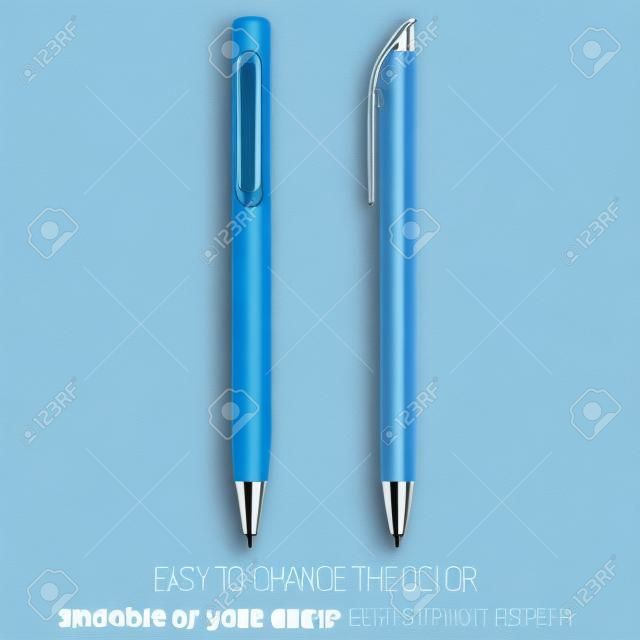 Pen Vector. Reális Pen ceruza Marker. Arculat és Branding papíráruk. Promóciós ajándék. Illusztráció elszigetelt. Layerd csoportosítva. Mock Up Template. Design elem. Egyszerűen cserélhető színes.