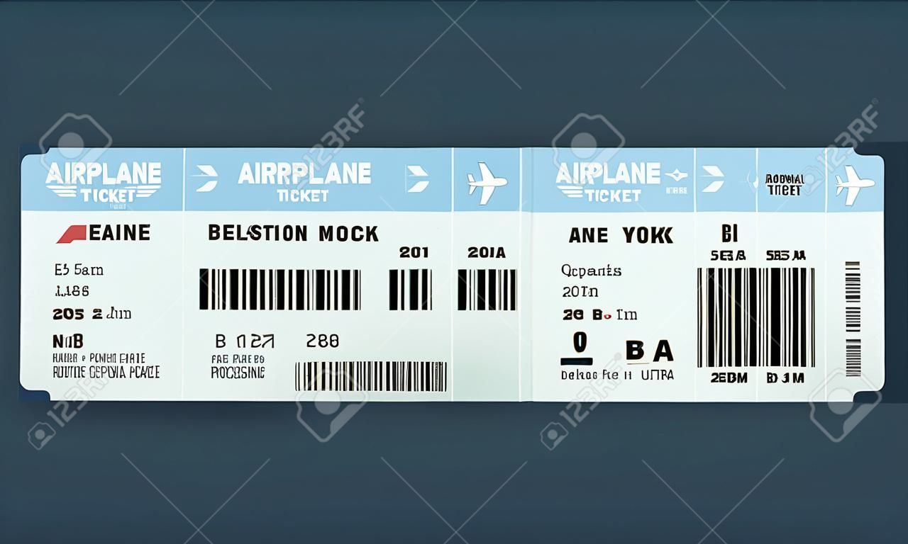 비행기 티켓 디자인 템플릿을 모의.