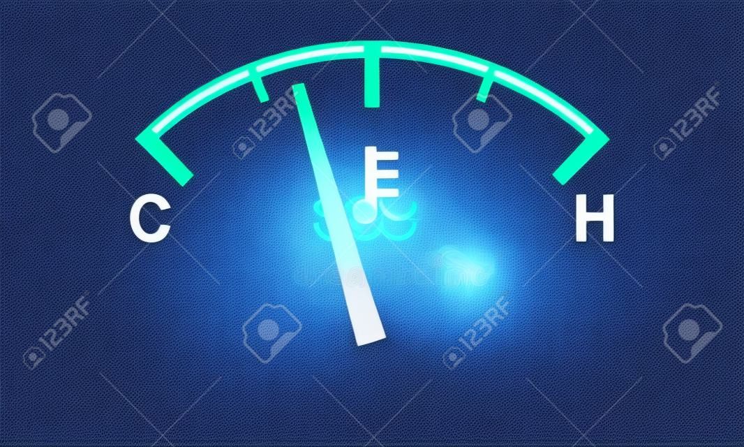 Car engine temperature gauge. Hot and cold symbols. High detailed vector illustration.
