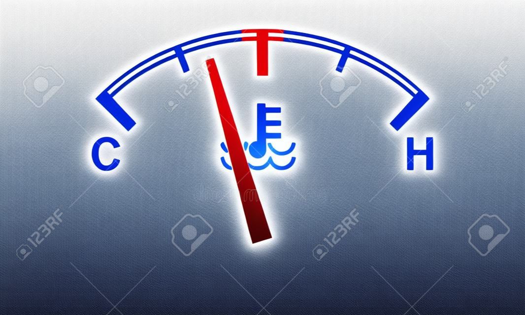Medidor de temperatura do motor do carro. Símbolos quentes e frios. Ilustração vetorial detalhada alta.
