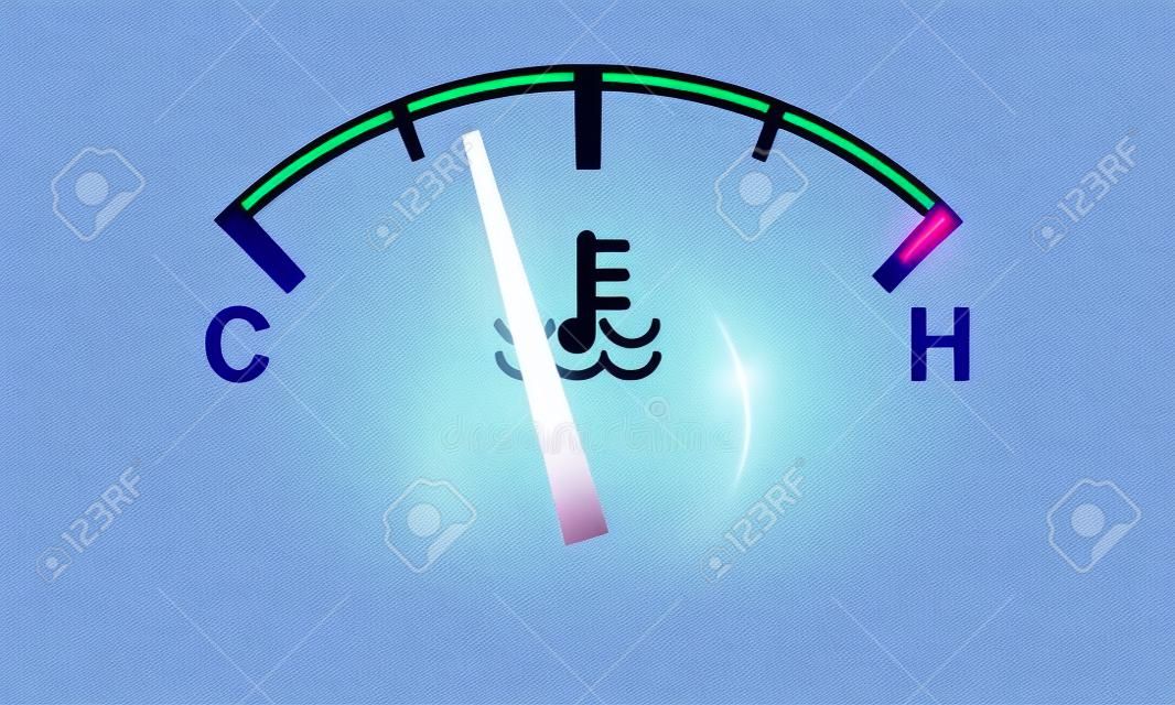 Wskaźnik temperatury silnika samochodu. Symbole gorące i zimne. Ilustracja wektorowa wysokiej szczegółowe.