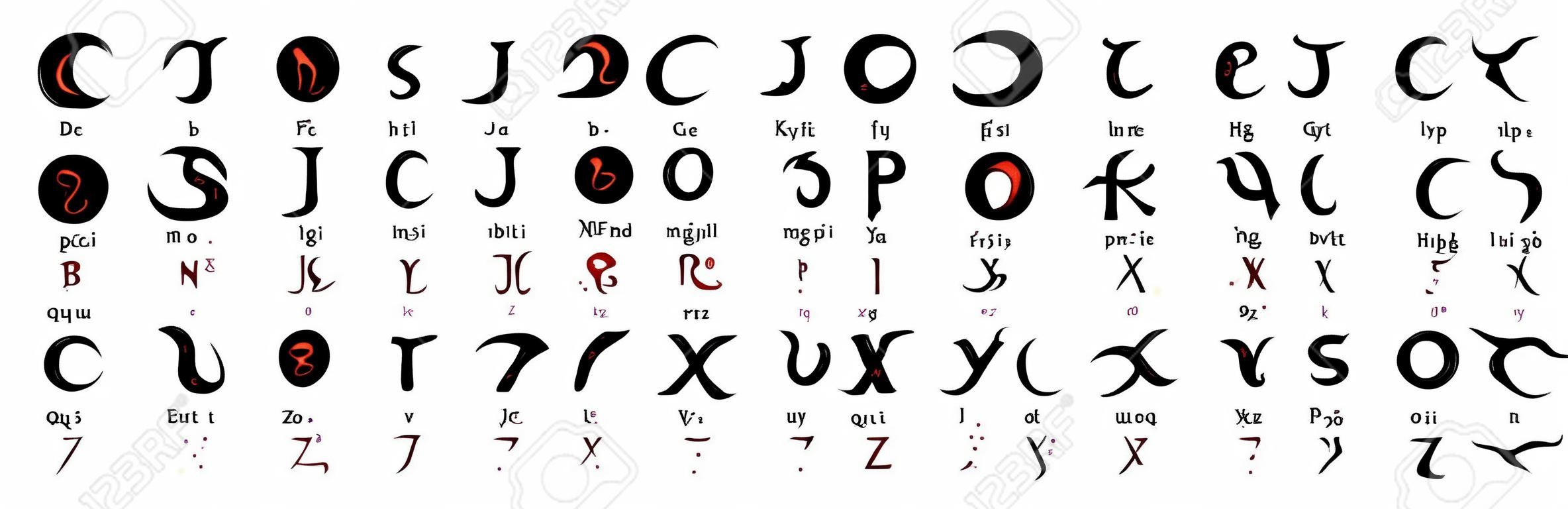 Ensemble d'alphabet magique enochian dessiné à la main