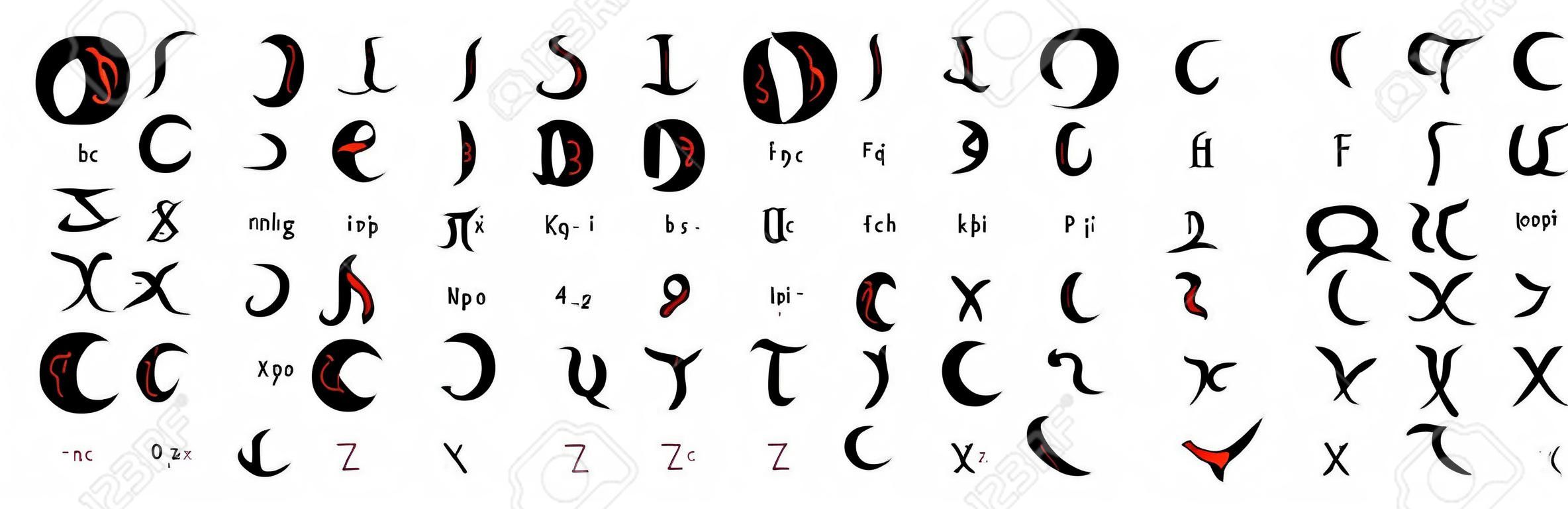 Ensemble d'alphabet magique enochian dessiné à la main