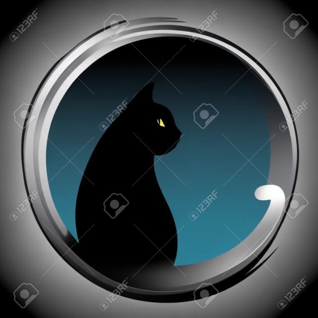 Kedi siyah silueti. Vektör illüstrasyonu.