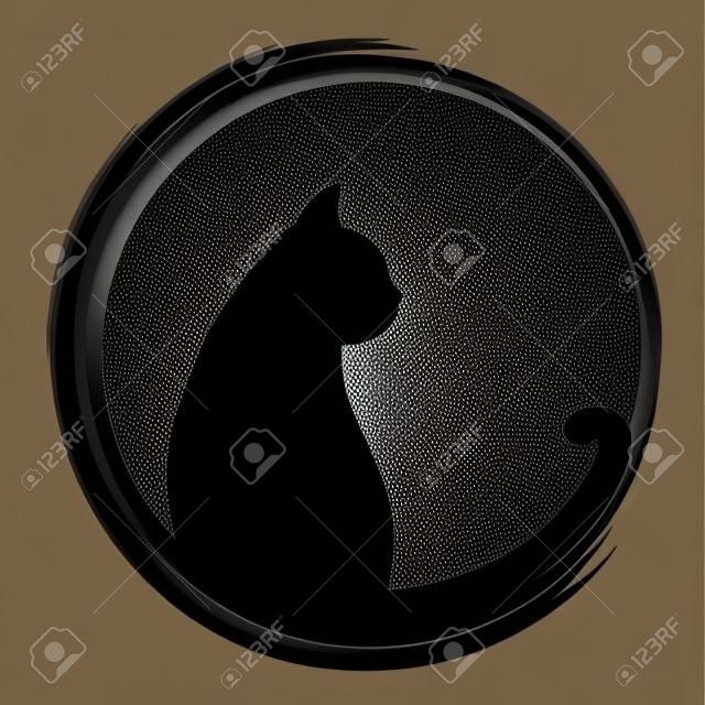 Fekete macska sziluettje. Vektoros illusztráció.