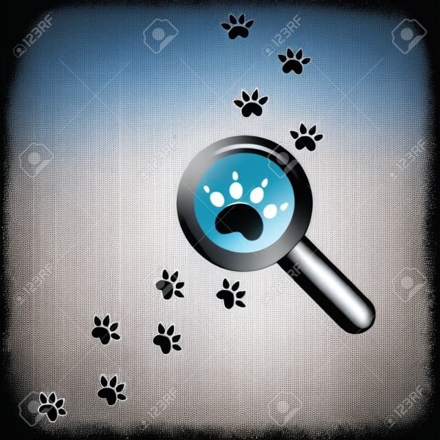Magnifying glass and paw prints. Vector illustration.