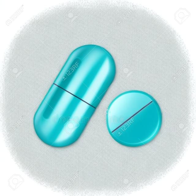 Pilule médicale et capsule isolées sur fond blanc. Illustration vectorielle