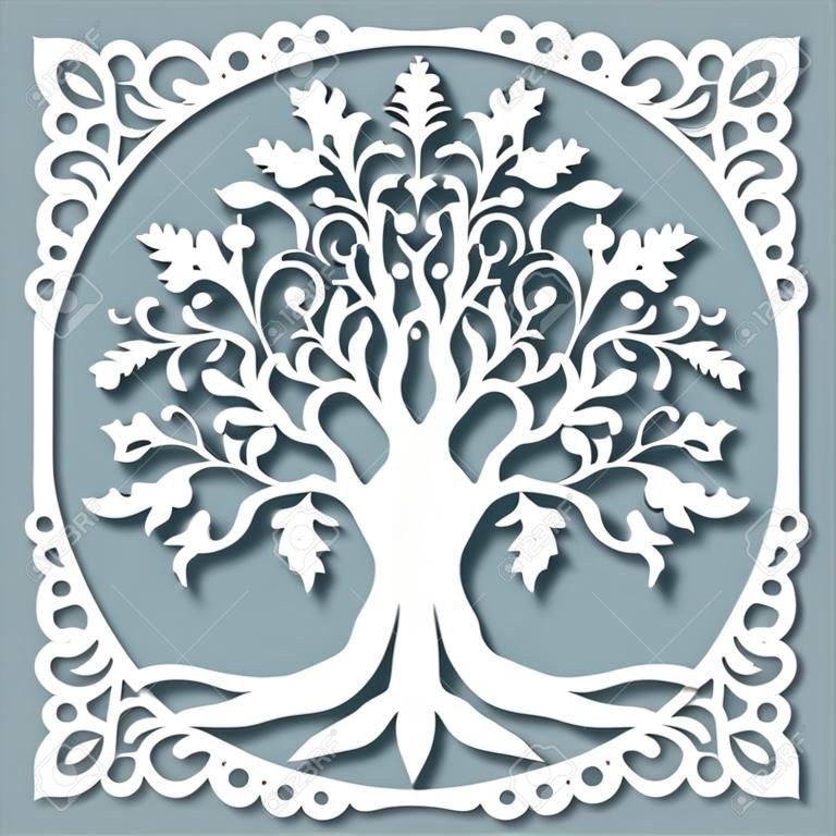 Laser cut, openwork christmas decoration, vector design. Laser cutting template tree. paper cutting. ball with lace pattern.