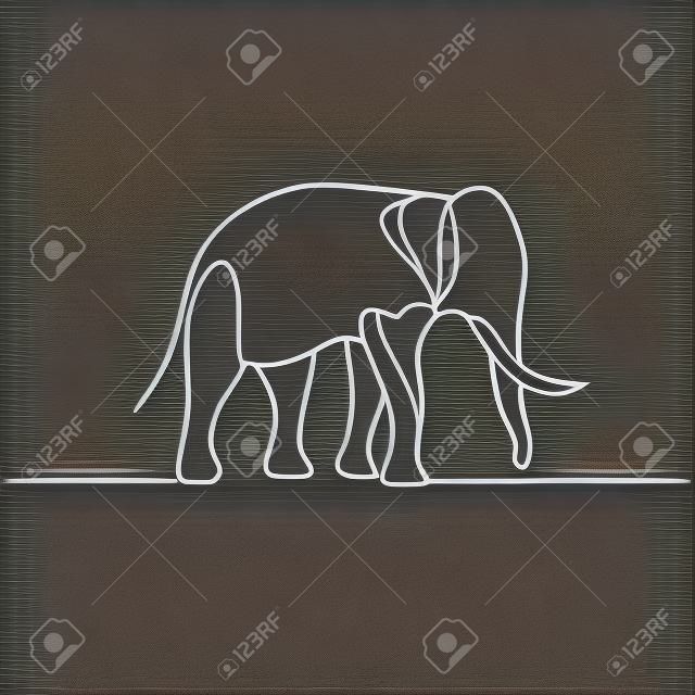Dibujo de línea continua. Símbolo de elefante. Logotipo del elefante. Ilustración vectorial