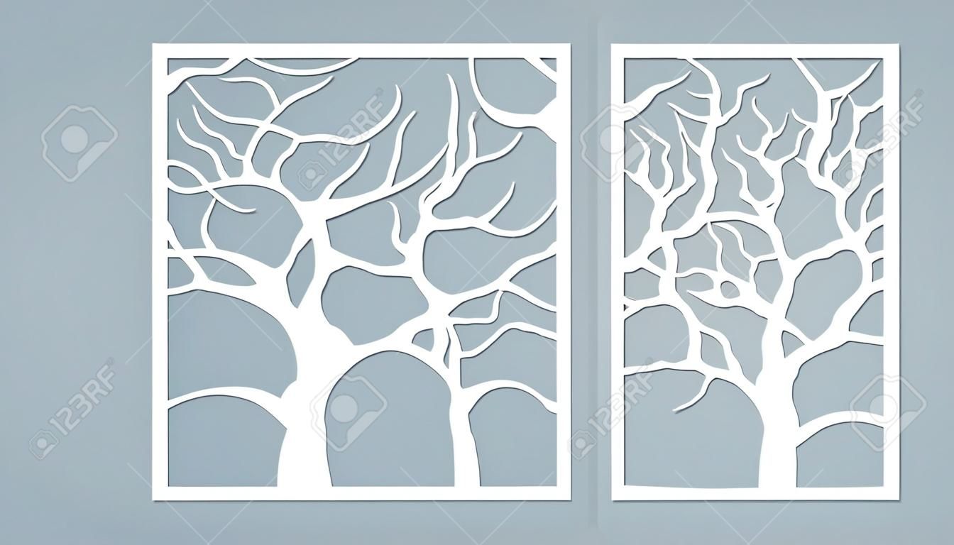 Laser cut. vector design. Laser cutting template tree. paper cutting. plotter and screen printing. serigraphy