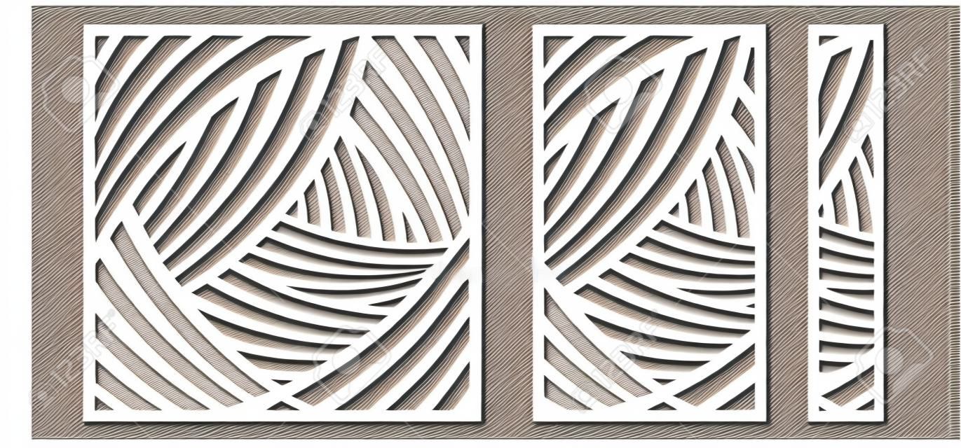Set, Tafel zur Registrierung der dekorativen Oberflächen. Abstrakte Linien-Panels. Vektor-Illustration eines Laserschneidens. Plotterschneiden und Siebdruck