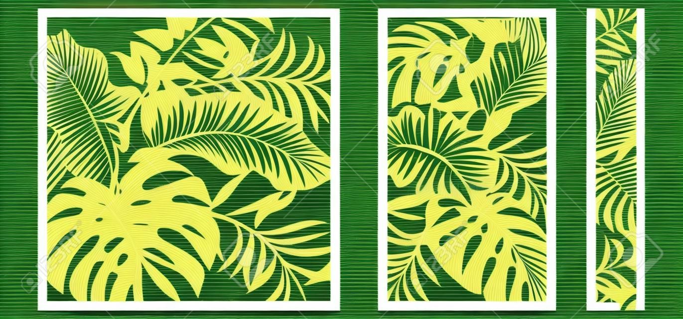 Establecer plantilla para cortar. Patrón de hojas de palma. Corte con laser. Ilustración vectorial.