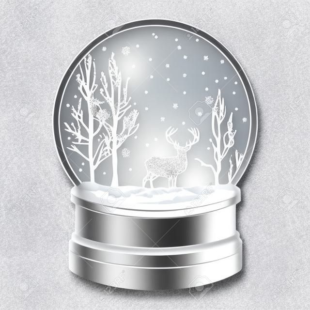Śnieżna kula, śnieg i drzewa wewnątrz z laserowo wyciętym wzorem ilustracji wektorowych jelenia dla plotera wycinanego laserowo i sitodruku