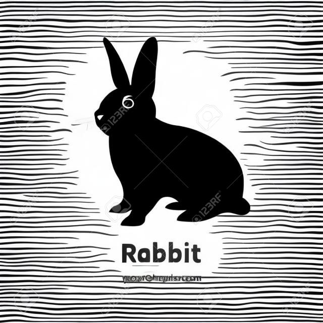 Ilustração vetorial de um coelho preto isolado no fundo branco.