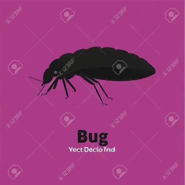 Vector illustration silhouette bed bug isolated on white background. Bedbug side view profile. The insect lives in the house.
